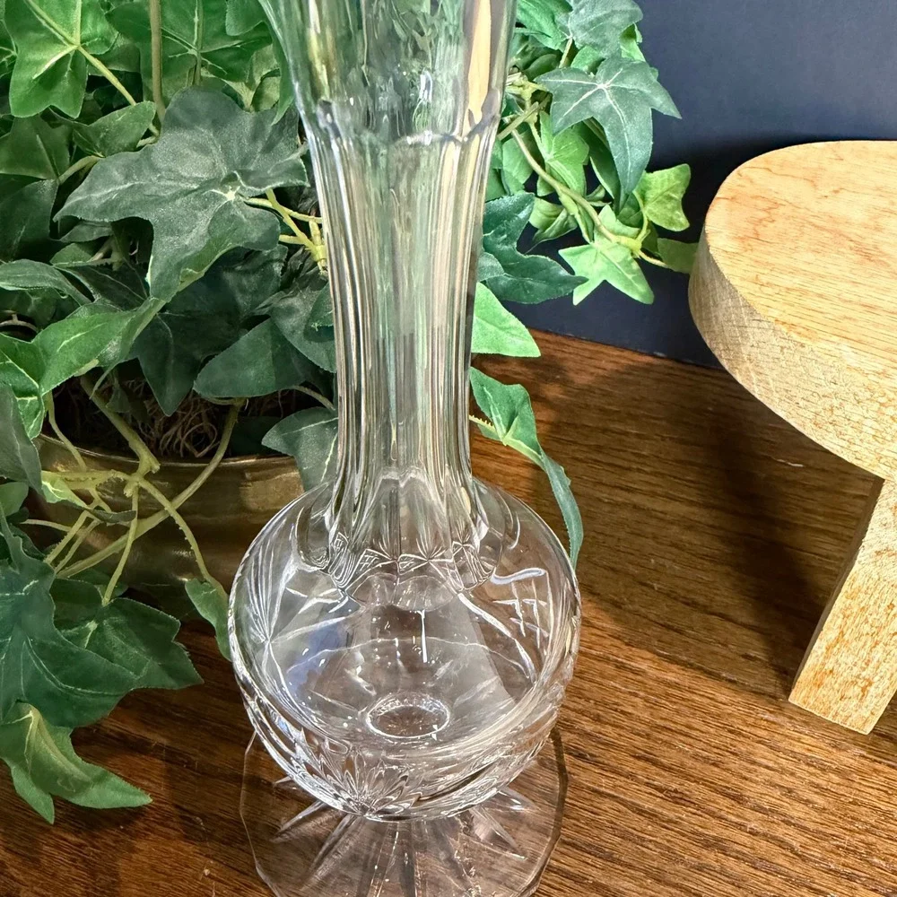Rogaska Crystal Bud Vase‎ Footed Hand Cut Lead Glass Signed Vintage 9